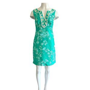 Lilly Pulitzer Amelia Shift Dress Beaded  Lagoon Green Birds and the Bees Size 8